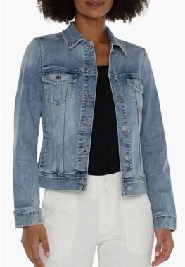 LIVERPOOL Women's Classic Trucker Jean Jacket Large Cabrillo Blue Denim NWT